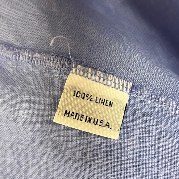 Bryn Walker Fran blue 100% linen ruffle 3/4 sleeve hi low tunic top Lagenlook - Picture 10 of 11